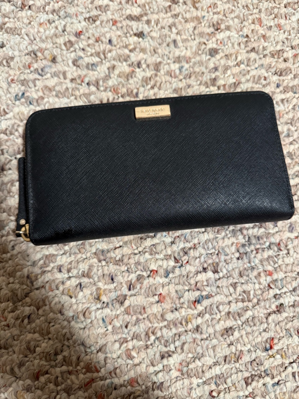 Kate Spade Black Leather Continental Zippered Wallet Saffiano